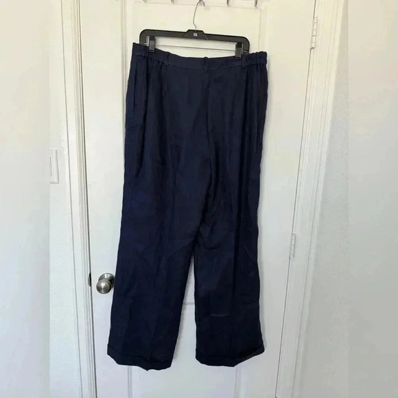 Lauren Ralph Lauren Women's Navy Blue 100% Linen Wide Leg Trousers Pants 16W - Picture 4 of 7